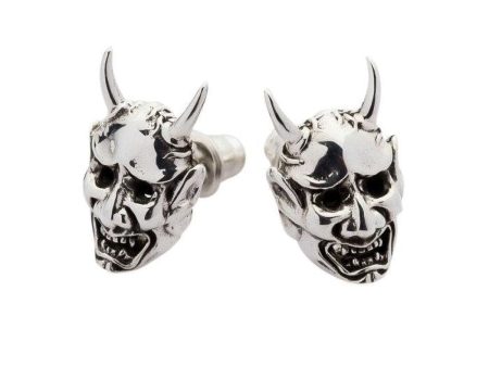 Japanese Oni Devil Sterling Silver Skull Stud Earrings Discount