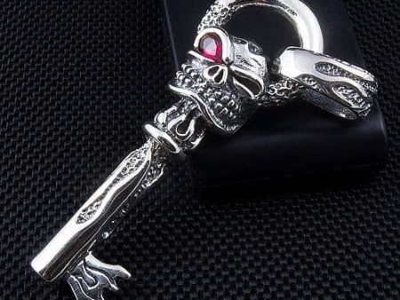 Flame Skull Key Sterling Silver Biker Pendant Hot on Sale