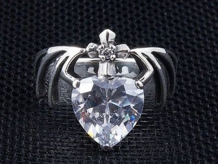 Diamond Heart Bat Wings 925 Sterling Silver Gothic Ring Fashion