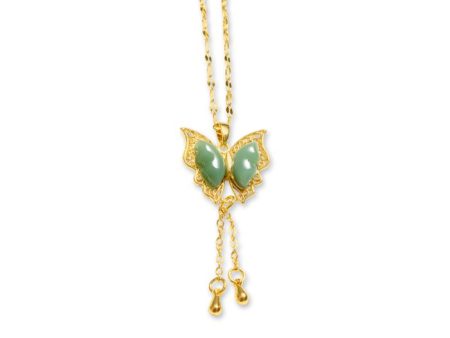 18k Gold-Plated Green Jade Butterfly Necklace with Stainless Steel Chain – Elegant Spiritual Jewelry by Ancient Infusions Online Hot Sale