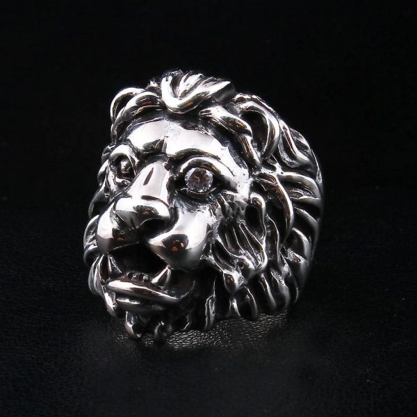 925 Sterling Silver Diamond Eye Lion Head Ring Hot on Sale