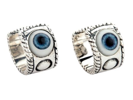 Evil Eye Eyeball Sterling Silver Hoop Ear Cuff Earrings on Sale