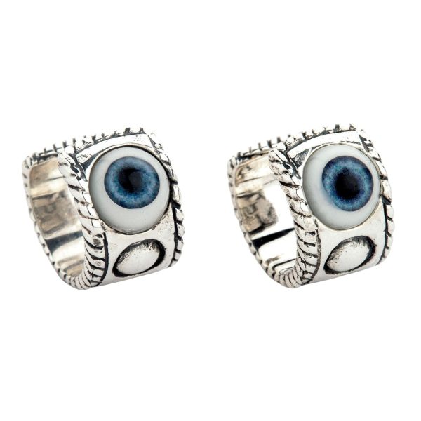 Evil Eye Eyeball Sterling Silver Hoop Ear Cuff Earrings on Sale