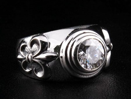 White Topaz Fleur De Lis Sterling Silver Medieval Ring Online Sale