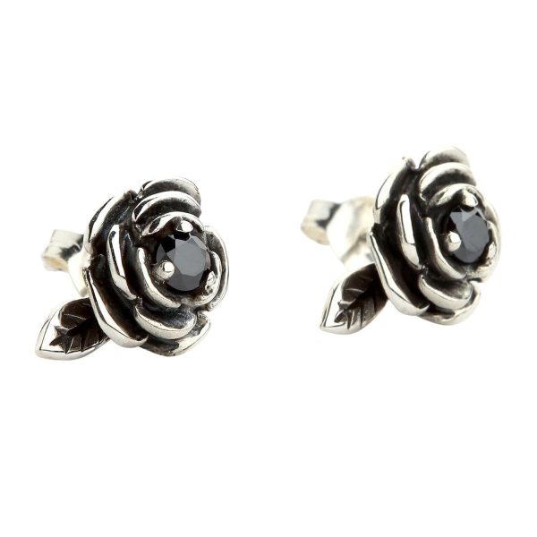 Black Rose Sterling Silver Stud Earrings For Discount