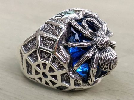 Blue Stone Spider Sterling Silver Gothic Ring Cheap