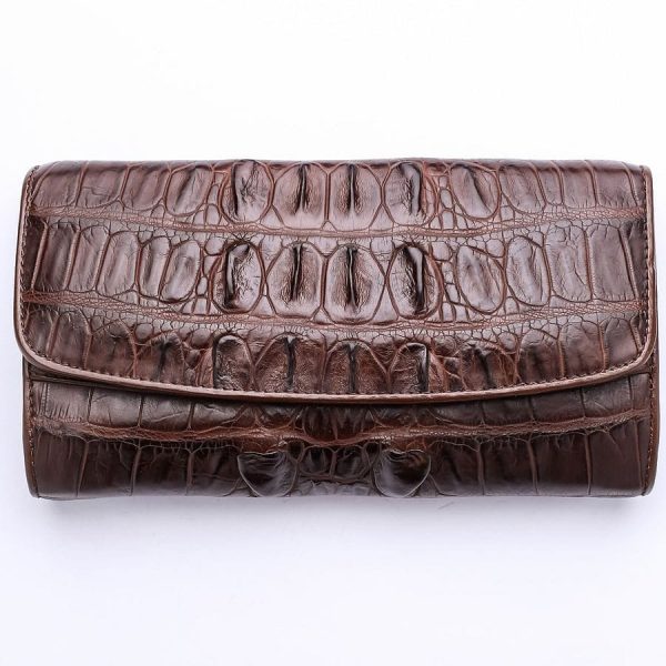 Brown Genuine Crocodile Big Tail Skin Womens Wallet Cheap