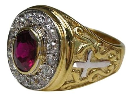 Yellow Gold Red Ruby Bishop Ring For Cheap