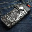 Tribal Skull Carved Genuine Leather Biker Wallet on Sale