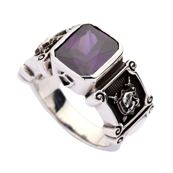 Amethyst Knight Sterling Silver Medieval Ring Online Hot Sale