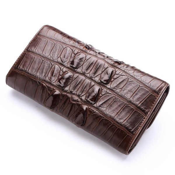 Brown Genuine Crocodile Big Tail Skin Womens Wallet Cheap