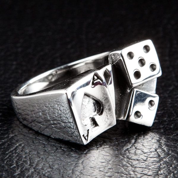 Ace Card Dice Sterling Silver Lucky Gamble Ring Discount