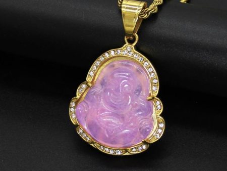 18k Gold-Plated Purple Maitreya Jade Laughing Buddha Necklace with Adjustable Chain – Spiritual Pendant for Men & Women Sale