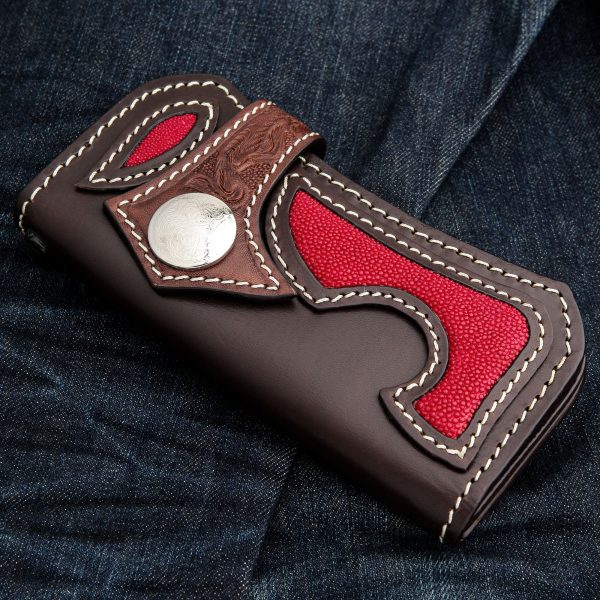 Japanese Tribal Red Stingray Leather Cowboy Biker Wallet Online