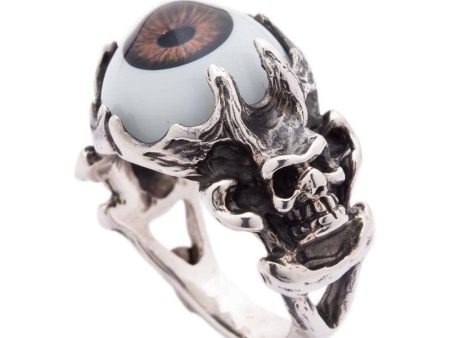 Brown Eyeball Sterling Silver Goth Devil Skull Ring For Discount