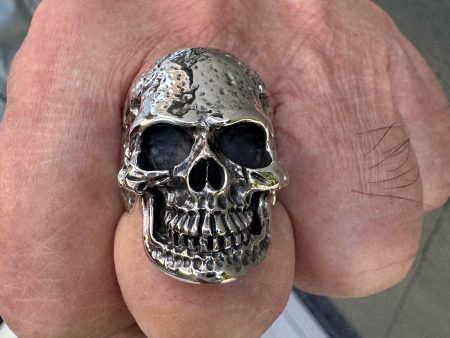 Tough Men Head 925 Sterling Silver Skull Ring on Sale