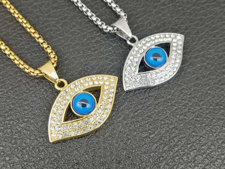 18k Gold-Plated Evil Eye Pendant Necklace with Stainless Steel Chain – Elegant and Modern Protective Jewelry by Ancient Infusions on Sale