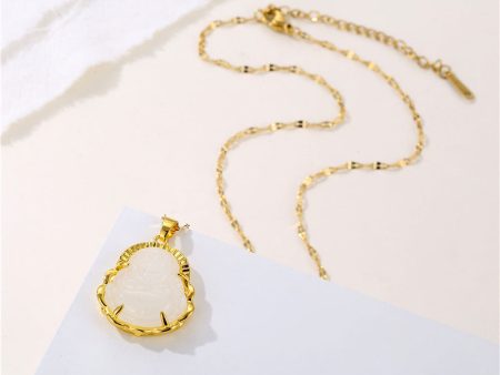 18k Gold-Plated White Jade Buddha Necklace with Adjustable Stainless Steel Chain – Elegant Spiritual Jewelry by Ancient Infusions Online Hot Sale