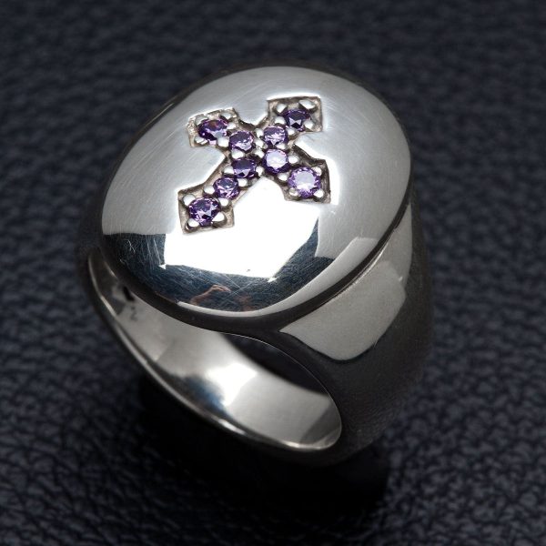 Amethyst Cross Christian Sterling Silver Ring Online Hot Sale