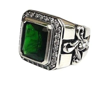 Tribal Cross Green Emerald Sterling Silver Men s Ring Online Sale