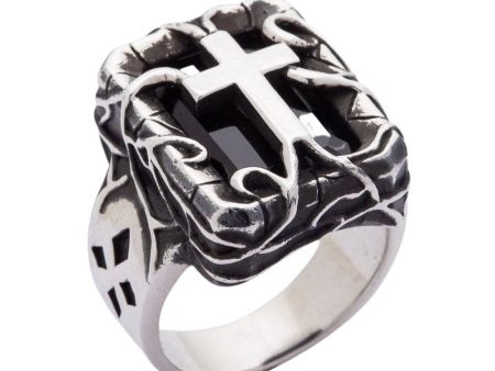 Black Stone 925 Sterling Silver Gothic Cross Men s Ring For Cheap