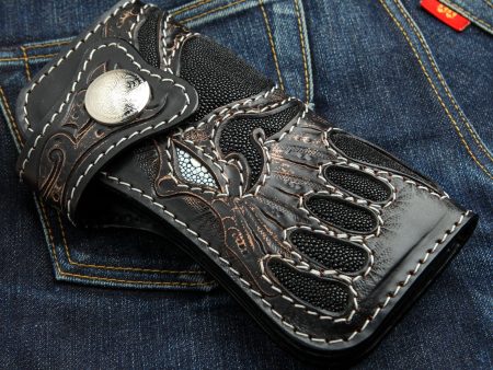 Demon Genuine Leather Carved Biker Wallet For Cheap