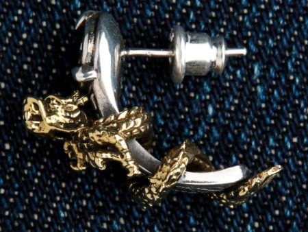 Gold Brass Dragon Sterling Silver Stud Earring on Sale