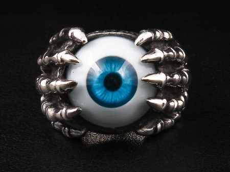 Blue Eyeball Claw Sterling Silver Gothic Ring Sale