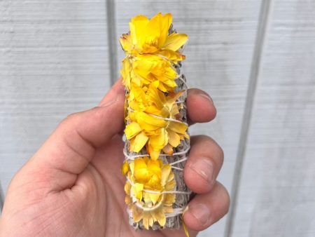 4-Inch Native White Sage Smudge Stick with Sunflowers | Cleansing & Positivity Sale