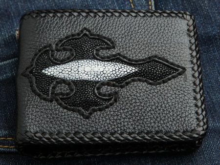 Stingray Leather Black Cross Biker Wallet Online now