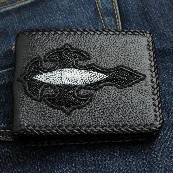 Stingray Leather Black Cross Biker Wallet Online now