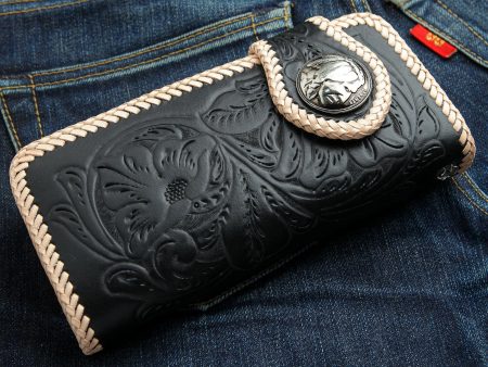 Genuine Leather White Black Indian Snap Biker Wallet Supply