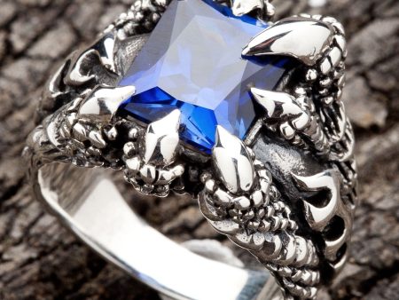 Blue Sapphire Claw Sterling Silver Mens Gothic Ring on Sale