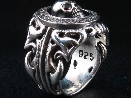 Tribal Garnet Skull Sterling Silver Gothic Ring Online Sale