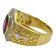 14K Yellow Gold Christian Ruby Men s Bishop Ring For Discount