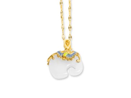 18k Gold-Plated White Jade Elephant Necklace with Stainless Steel Chain – Elegant Spiritual Jewelry by Ancient Infusions Sale