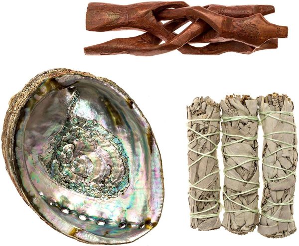 Spiritual Cleansing Kit with Abalone Shell, Palo Santo Stick, & 3 Sages | Complete Smudge Kit Cheap