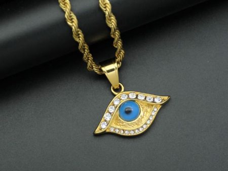 18k Gold-Plated Evil Eye Necklace with Cuban Zircons and Stainless Steel Chain – Protective Jewelry by Ancient Infusions Discount