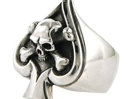 Sterling Silver Spade Crossbone Skull Ring Cheap