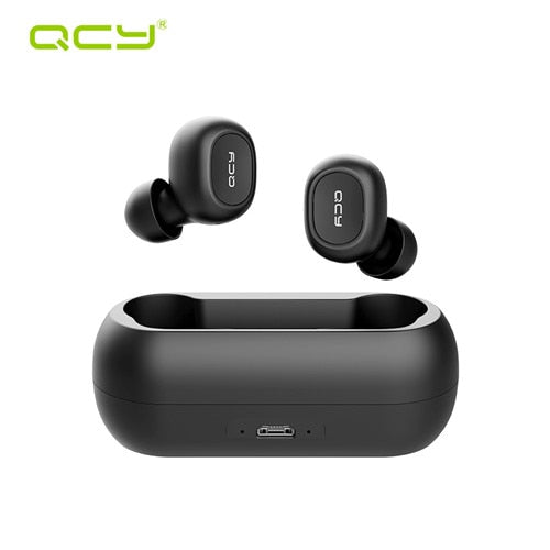 QCY QS1 T1C Mini Dual V5.0 Wireless Earphones Bluetooth Earphones 3D Stereo Sound Earbuds with Dual Microphone and Charging box Supply