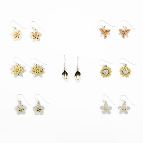 Mixed Metal Dangling Flower Earrings Online Hot Sale