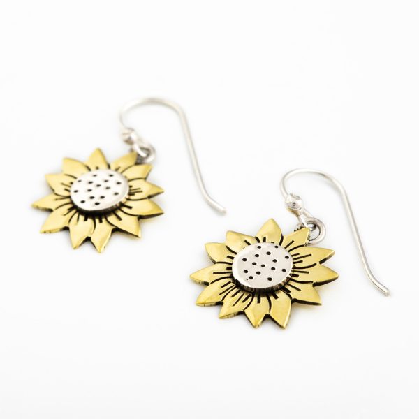 Mixed Metal Dangling Flower Earrings Online Hot Sale